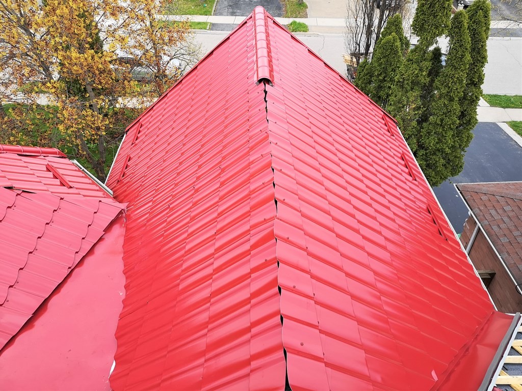 Metal tile roof red