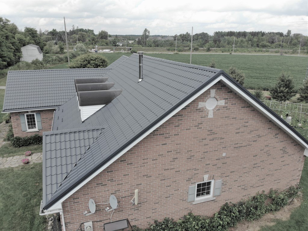 Black metal tile roof