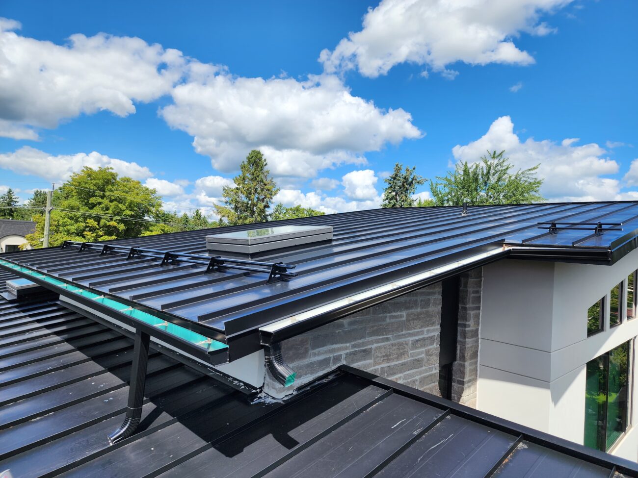 Standing seam metal roof view, Aurora Ontario residential project