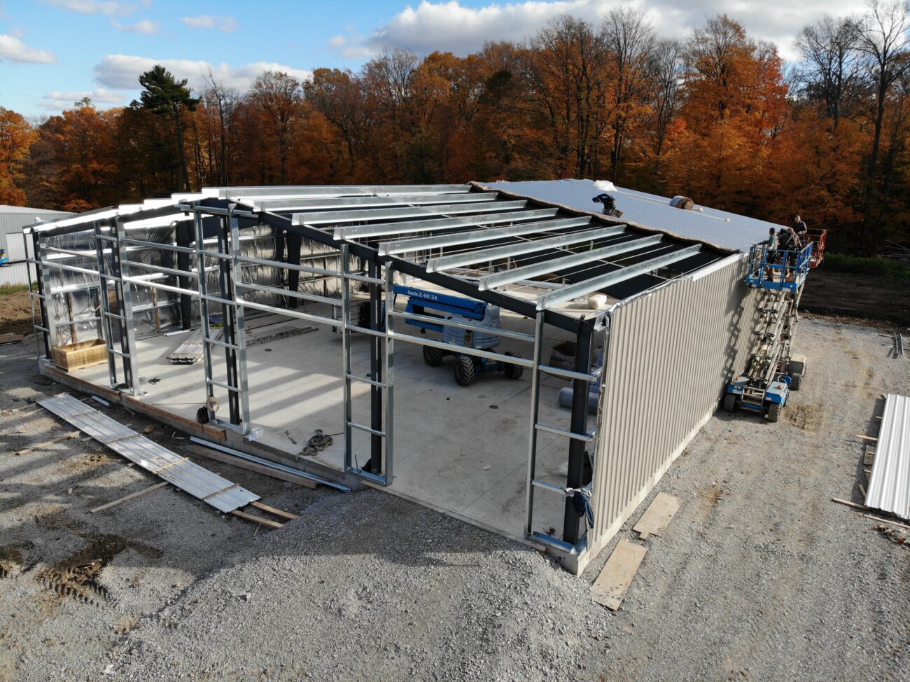 Steel frame assembly of pre-engineered metal building, Caledon Ontario