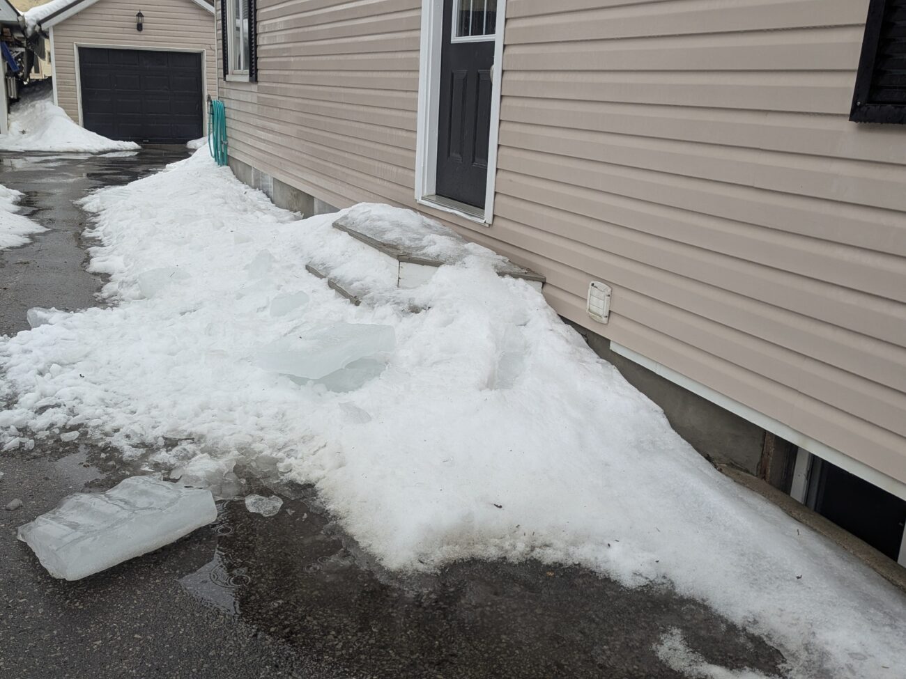 Failed plastic snow guards leaving metal tile roof unprotected, Uxbridge GTA