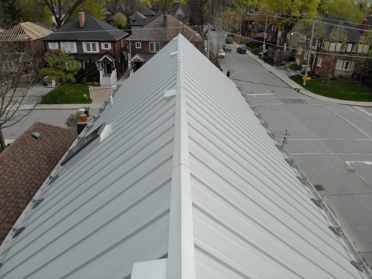 Galvalume standing seam metal roof full view, North York Toronto residential project